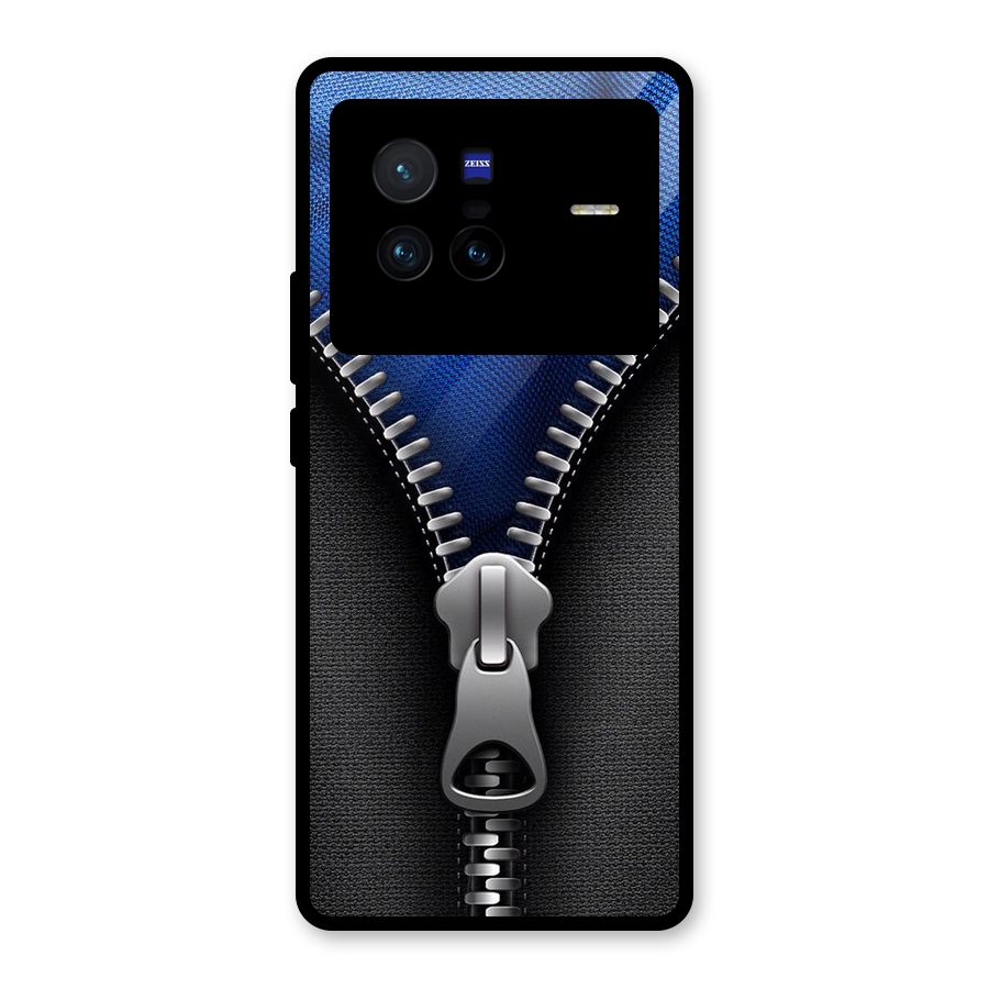 Blue Zipper Glass Back Case for Vivo X80