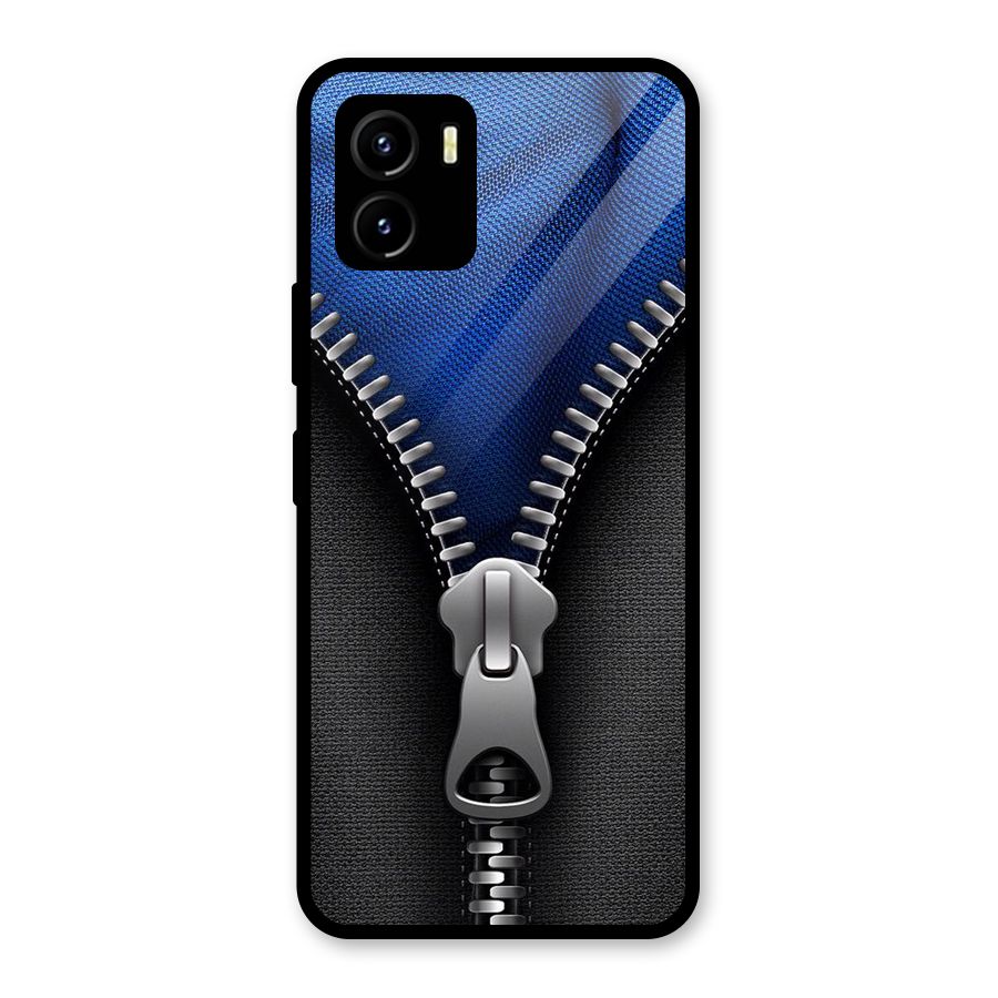 Blue Zipper Glass Back Case for Vivo Y15s