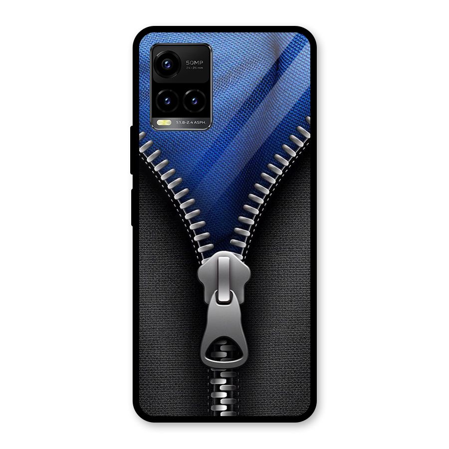 Blue Zipper Glass Back Case for Vivo Y21T
