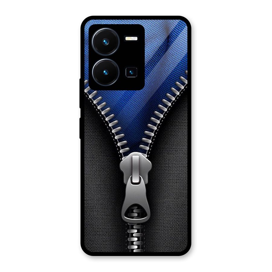 Blue Zipper Glass Back Case for Vivo Y35