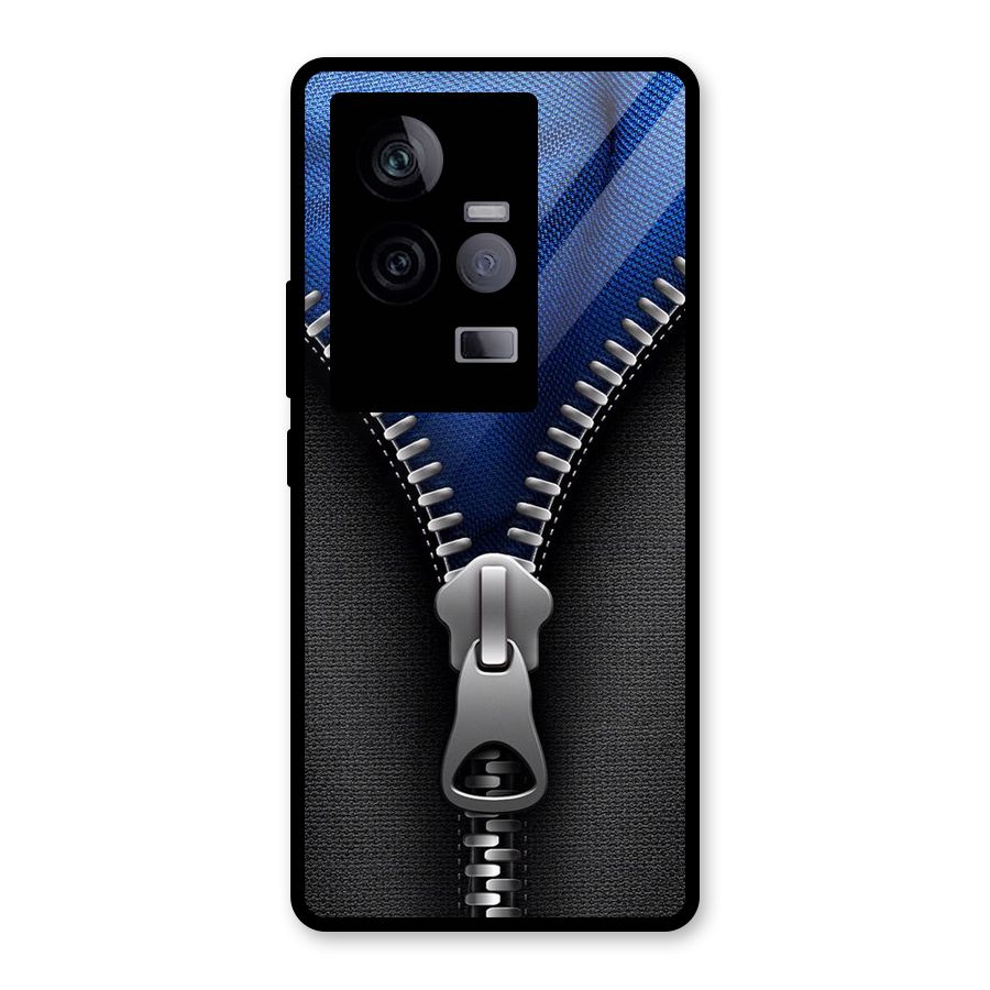 Blue Zipper Glass Back Case for Vivo iQOO 11 5G
