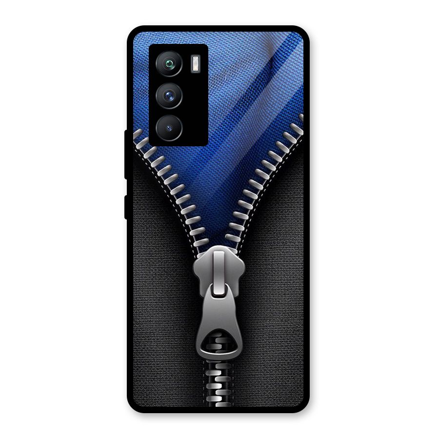 Blue Zipper Glass Back Case for Vivo iQOO 9 SE