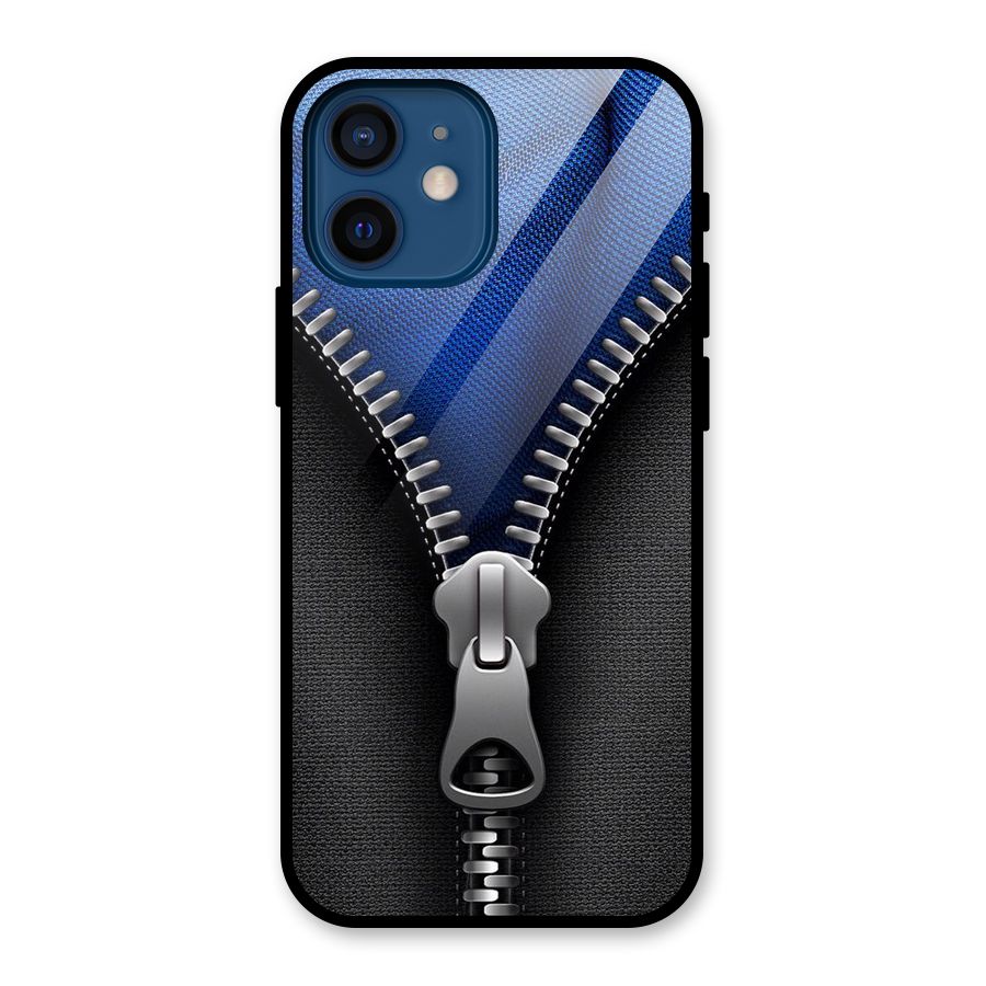 Blue Zipper Glass Back Case for iPhone 12 Mini