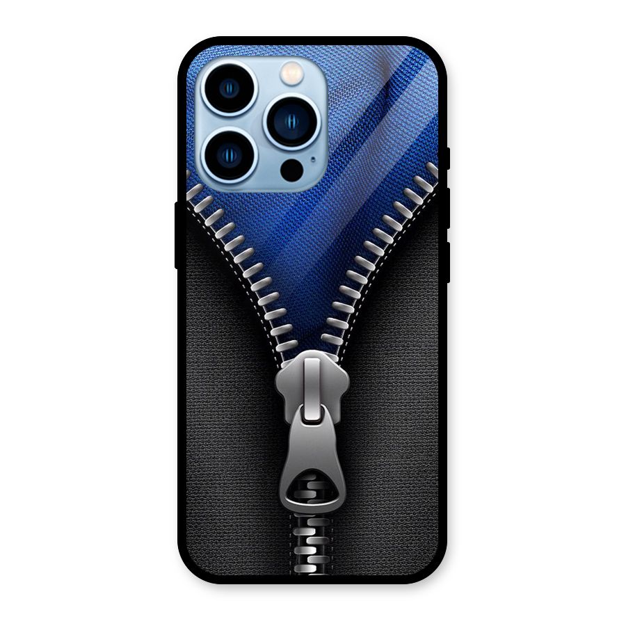 Blue Zipper Glass Back Case for iPhone 13 Pro