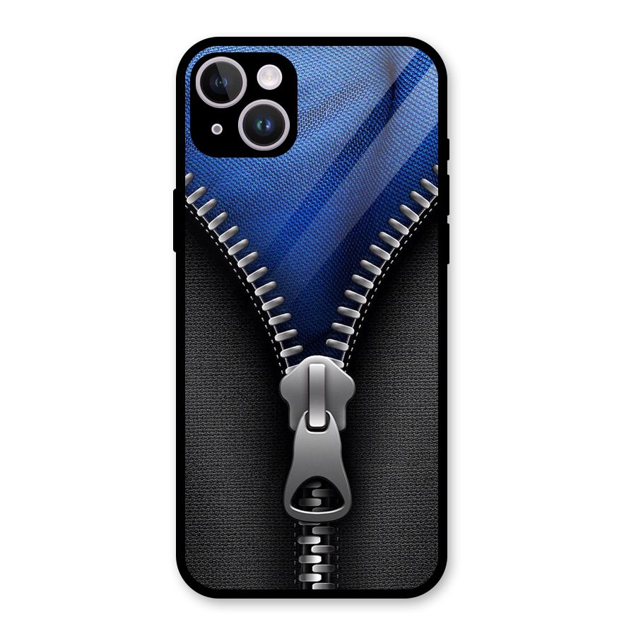 Blue Zipper Glass Back Case for iPhone 14 Plus