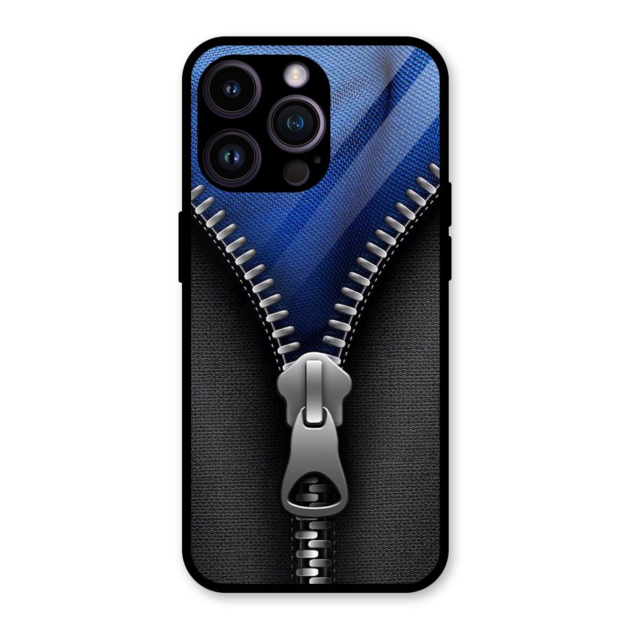 Blue Zipper Glass Back Case for iPhone 14 Pro Max