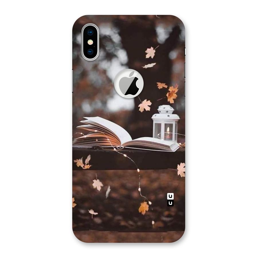 Book and Fall Leaves Back Case for iPhone X Logo Cut