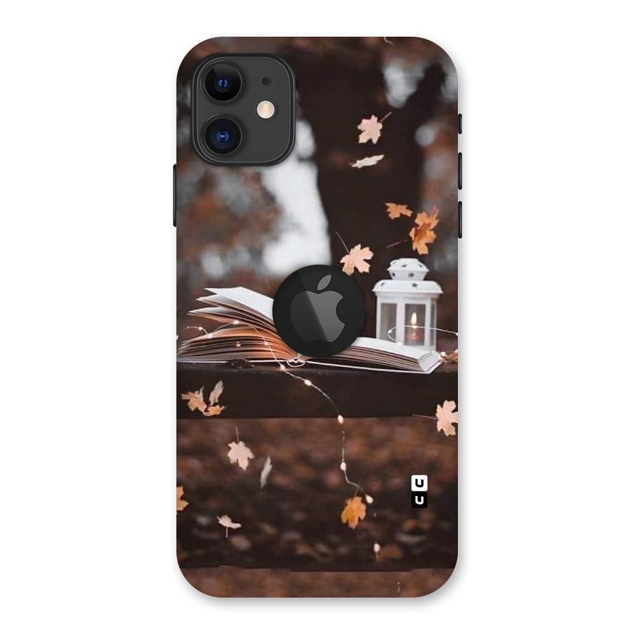 Book and Fall Leaves Back Case for iPhone 11 Logo Cut