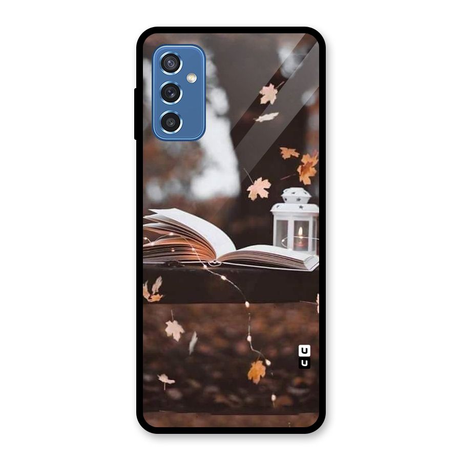 Book and Fall Leaves Glass Back Case for Galaxy M52 5G