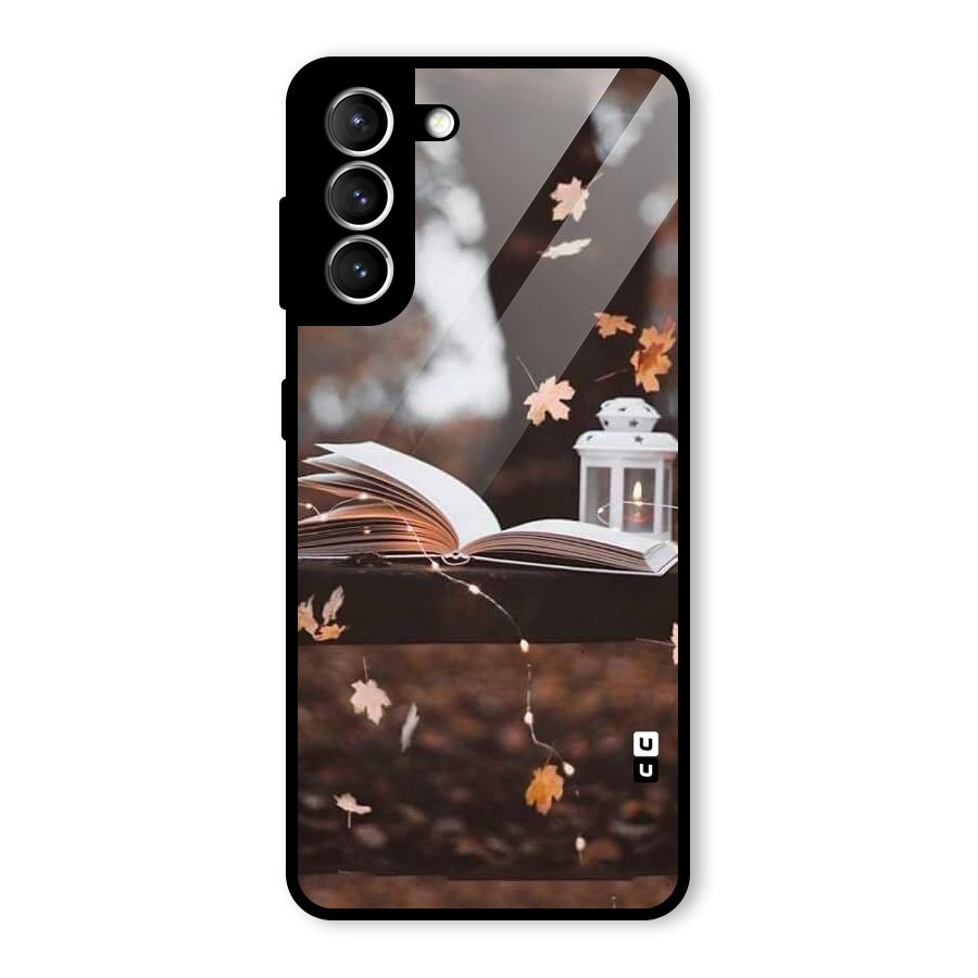 Book and Fall Leaves Glass Back Case for Galaxy S21 5G