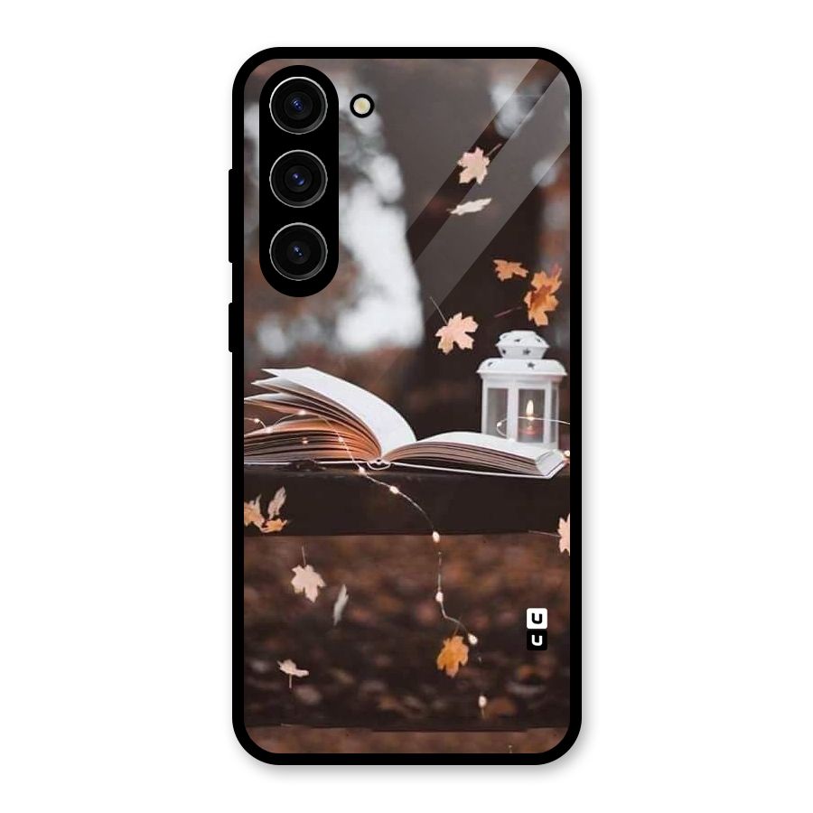 Book and Fall Leaves Glass Back Case for Galaxy S23 Plus