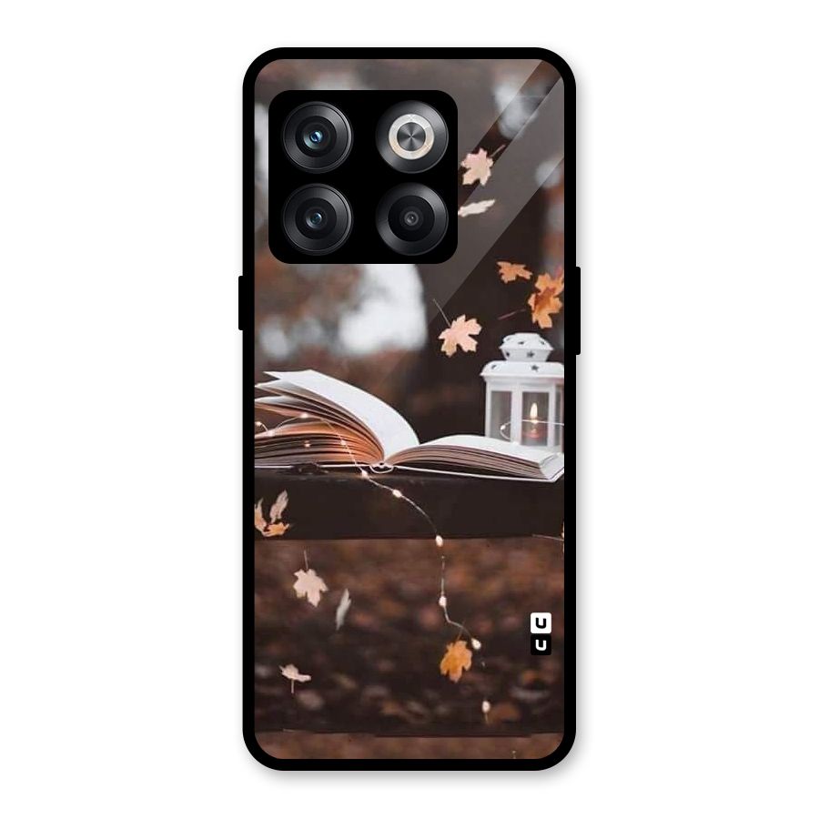 Book and Fall Leaves Glass Back Case for OnePlus 10T