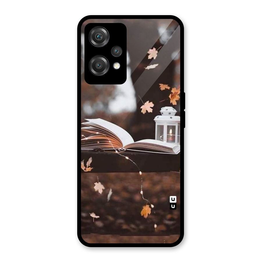 Book and Fall Leaves Glass Back Case for OnePlus Nord CE 2 Lite 5G