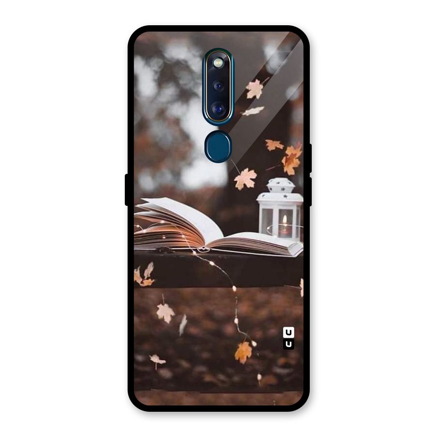 Book and Fall Leaves Glass Back Case for Oppo F11 Pro