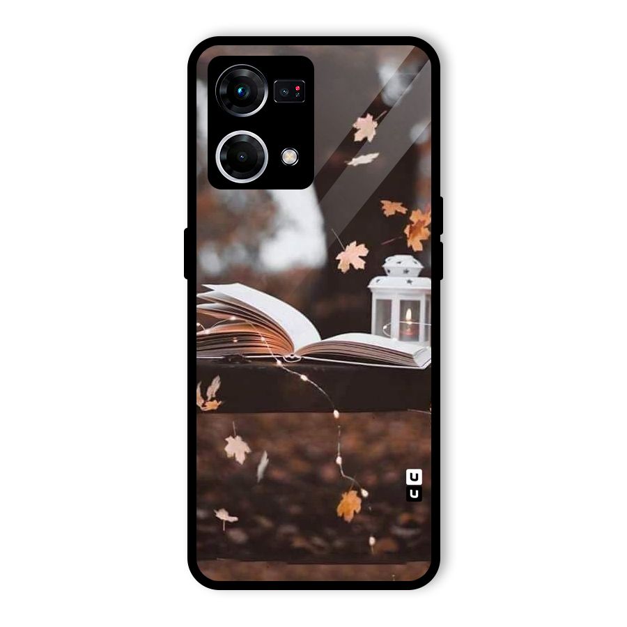 Book and Fall Leaves Glass Back Case for Oppo F21s Pro 4G