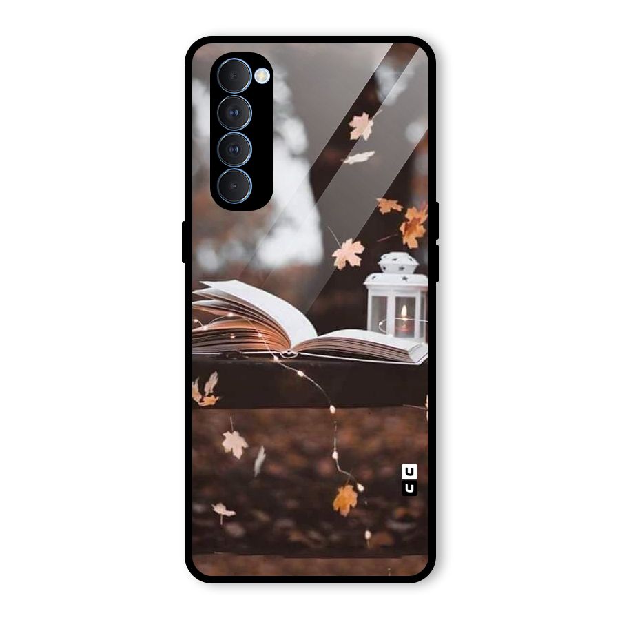 Book and Fall Leaves Glass Back Case for Oppo Reno4 Pro