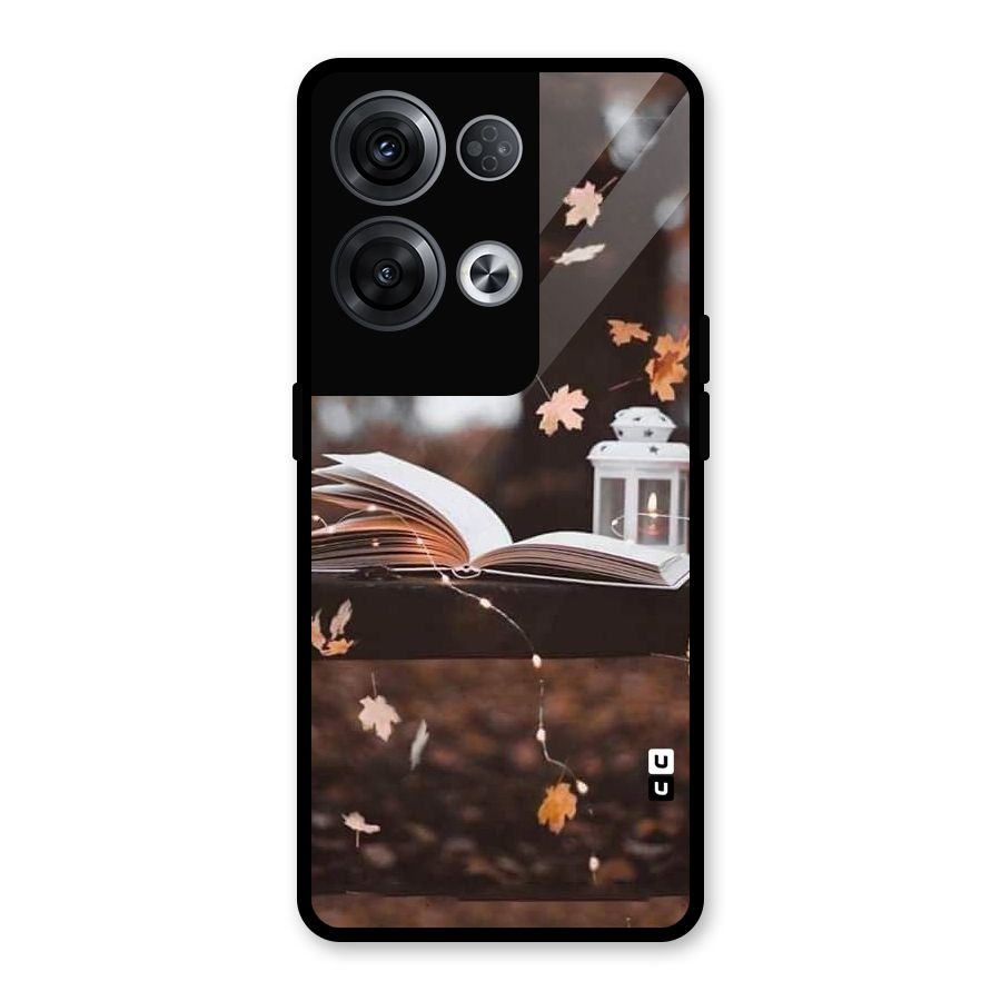 Book and Fall Leaves Glass Back Case for Oppo Reno8 Pro 5G