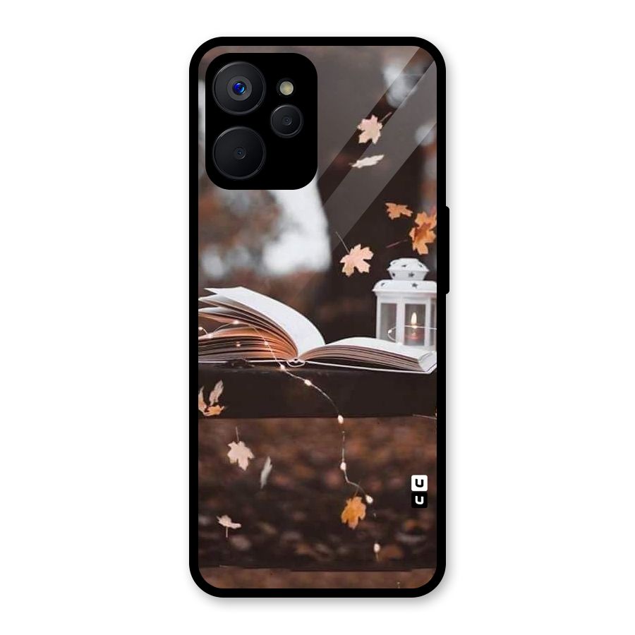 Book and Fall Leaves Glass Back Case for Realme 9i 5G