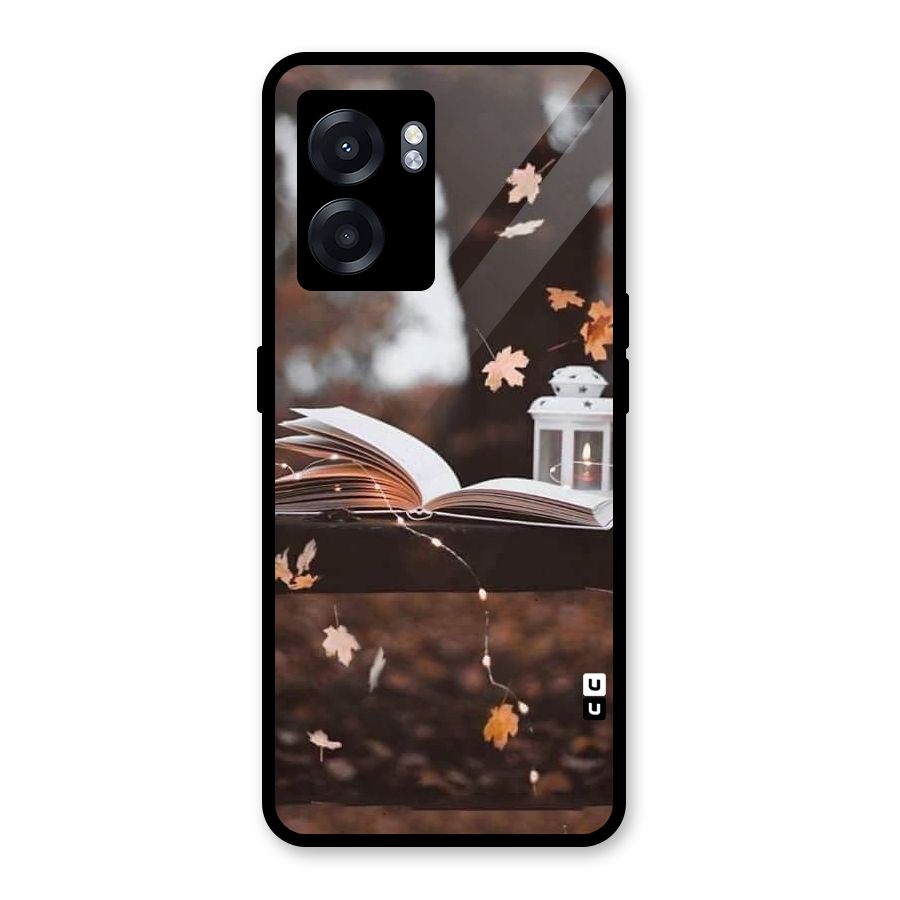 Book and Fall Leaves Glass Back Case for Realme Narzo 50 5G