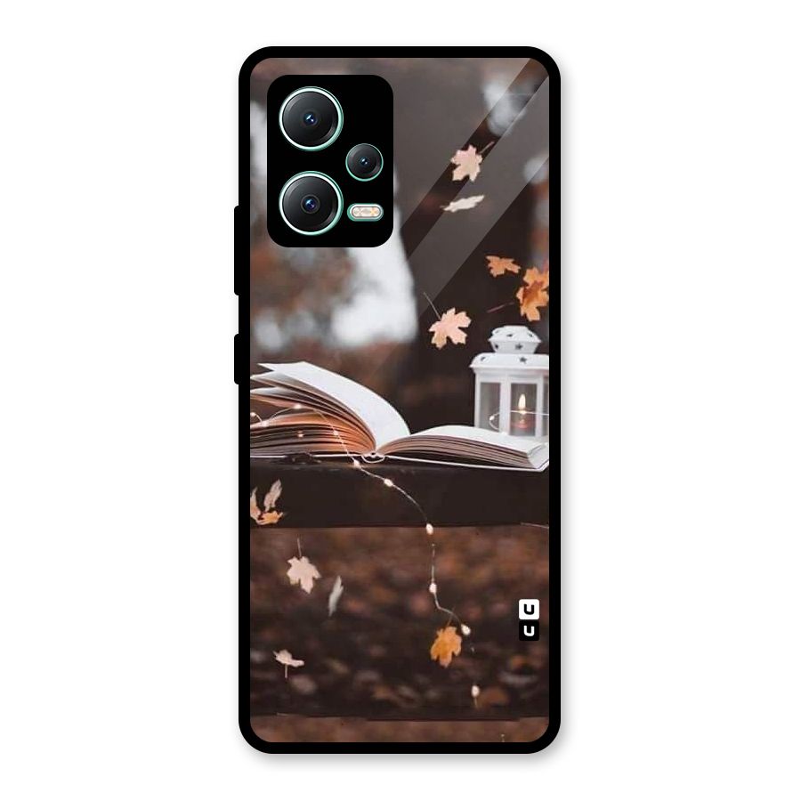Book and Fall Leaves Glass Back Case for Redmi Note 12 5G