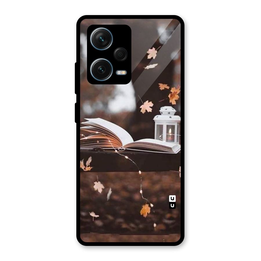 Book and Fall Leaves Glass Back Case for Redmi Note 12 Pro Plus 5G