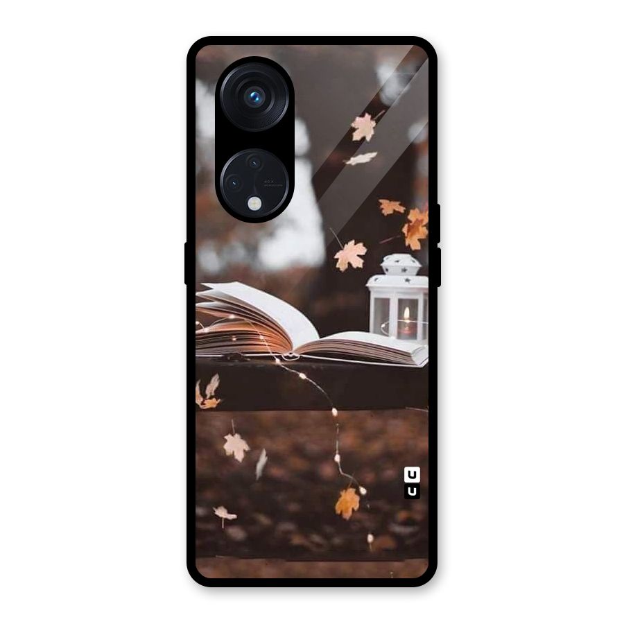 Book and Fall Leaves Glass Back Case for Reno8 T 5G