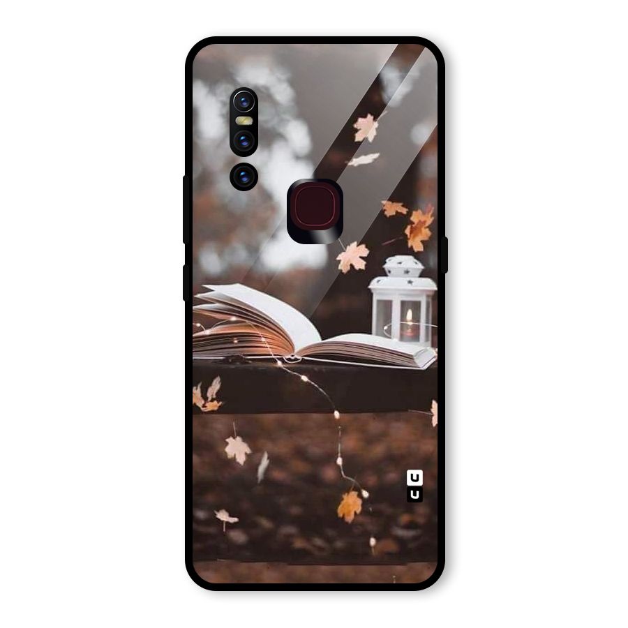 Book and Fall Leaves Glass Back Case for Vivo V15