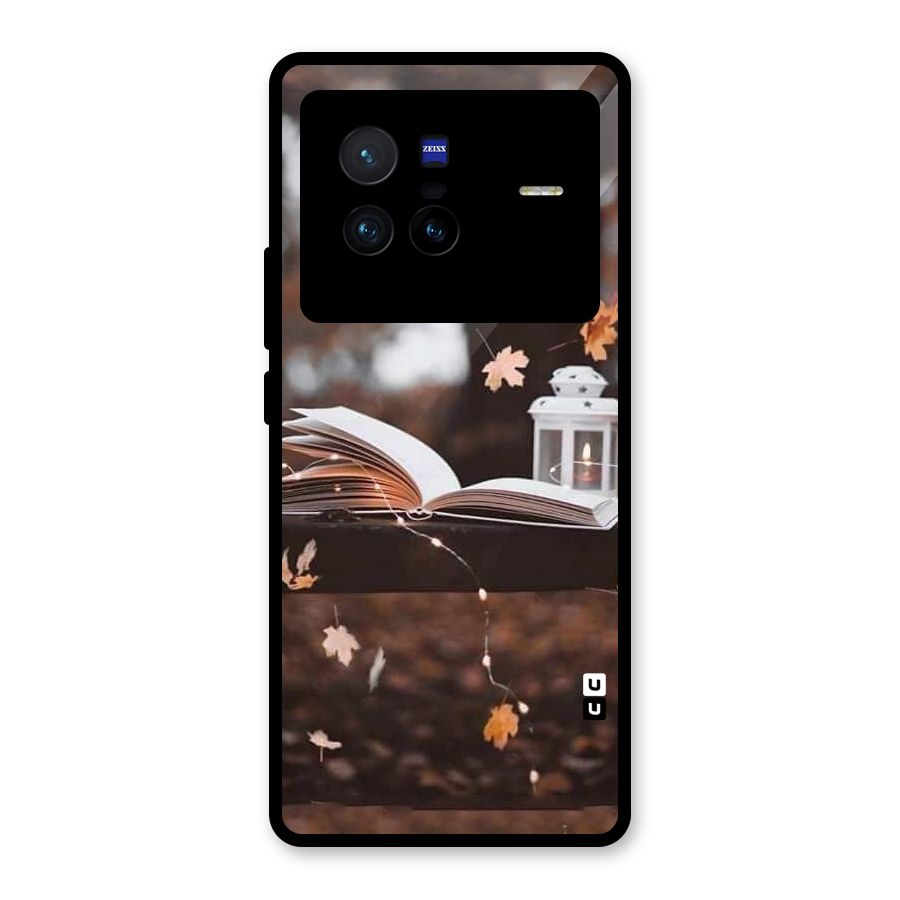 Book and Fall Leaves Glass Back Case for Vivo X80
