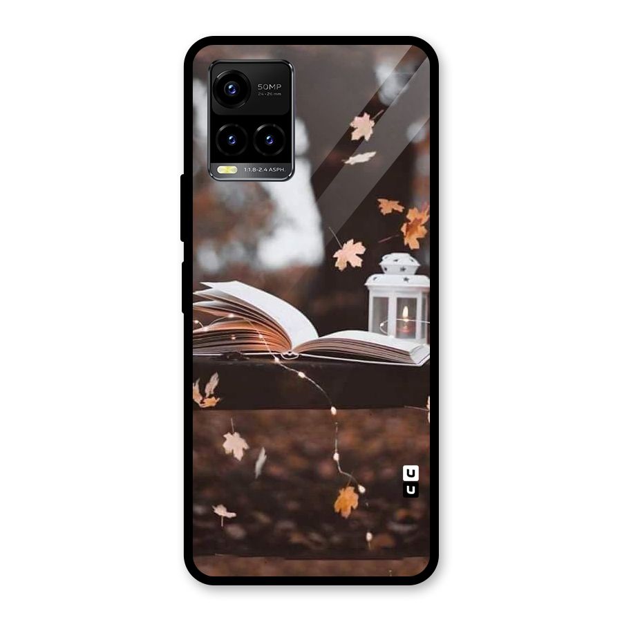 Book and Fall Leaves Glass Back Case for Vivo Y21A