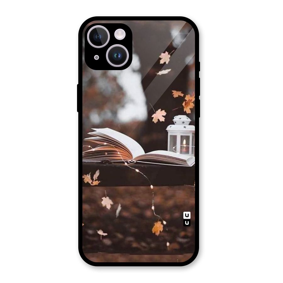 Book and Fall Leaves Glass Back Case for iPhone 14 Plus