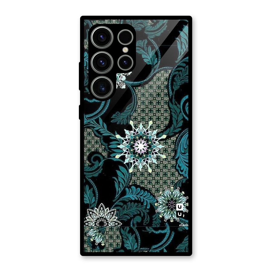 Bottle Green Floral Glass Back Case for Galaxy S23 Ultra
