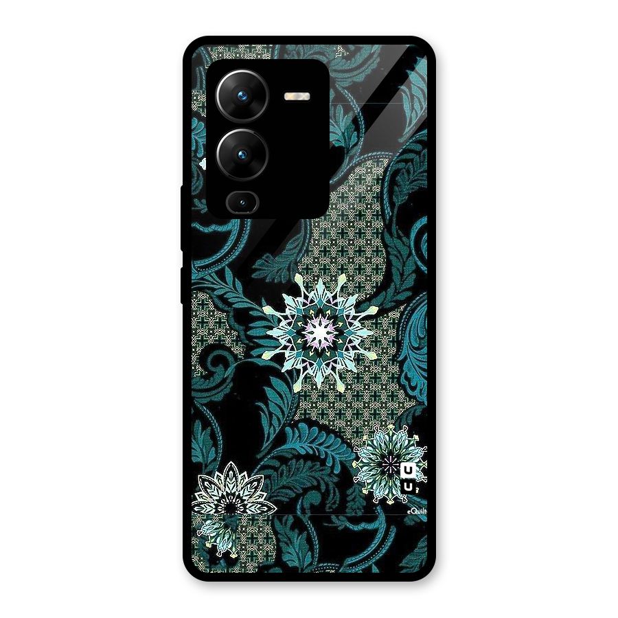 Bottle Green Floral Glass Back Case for Vivo V25 Pro