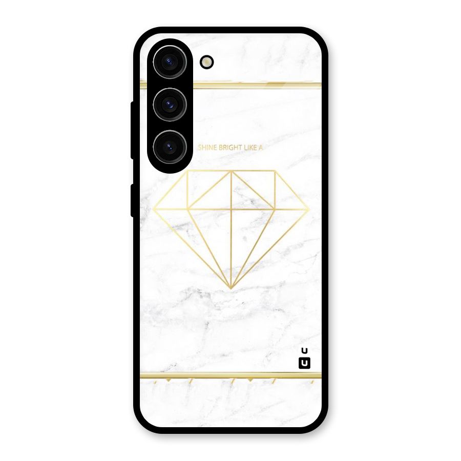 Bright Gold Diamond Glass Back Case for Galaxy S23