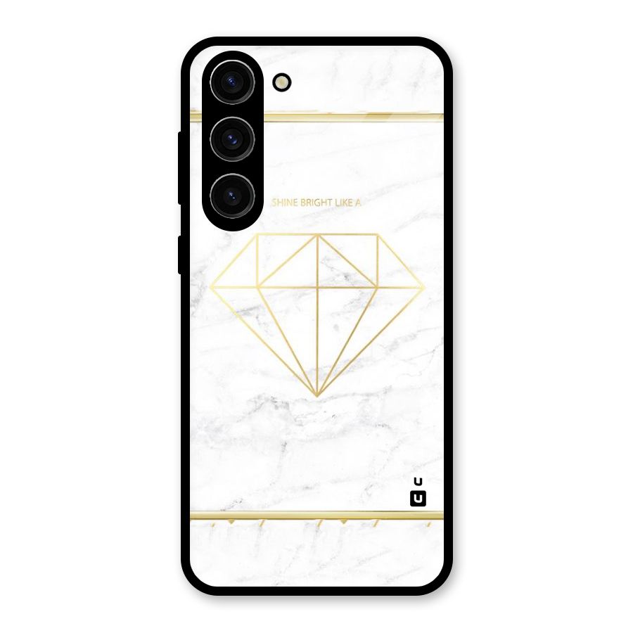 Bright Gold Diamond Glass Back Case for Galaxy S23 Plus