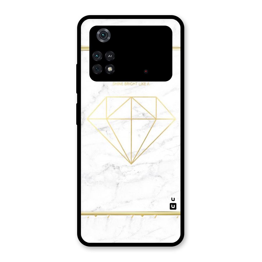 Bright Gold Diamond Glass Back Case for Poco M4 Pro 4G