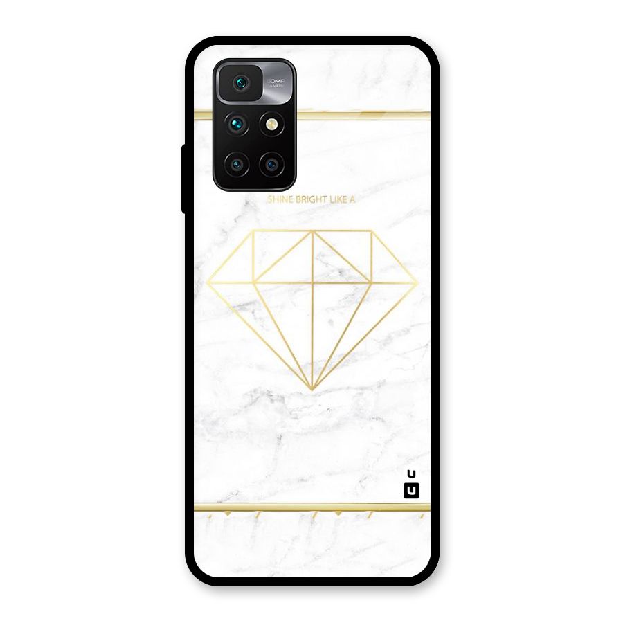Bright Gold Diamond Glass Back Case for Redmi 10 Prime