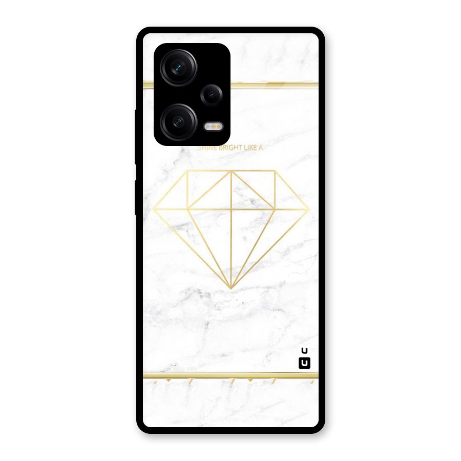 Bright Gold Diamond Glass Back Case for Redmi Note 12 Pro