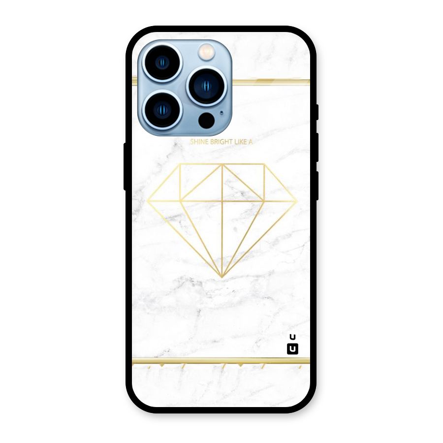 Bright Gold Diamond Glass Back Case for iPhone 13 Pro