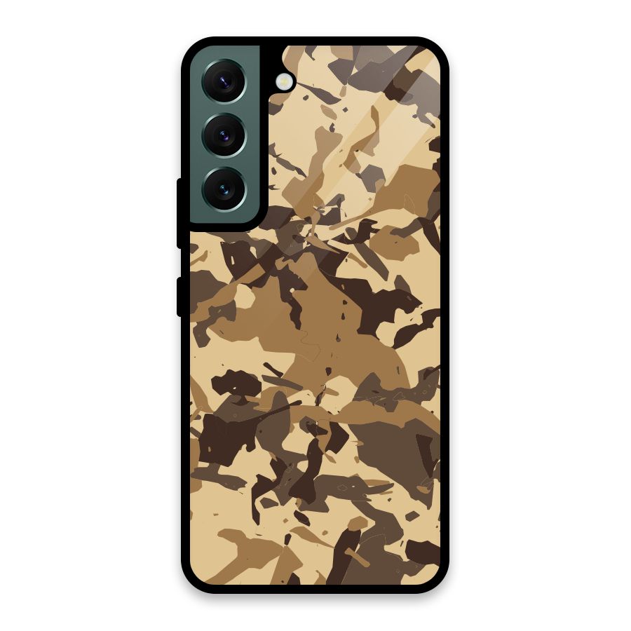 Brown Camouflage Army Glass Back Case for Galaxy S22 5G