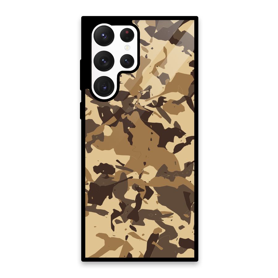 Brown Camouflage Army Glass Back Case for Galaxy S22 Ultra 5G