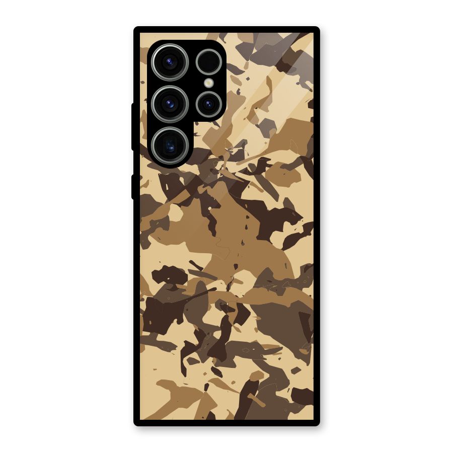 Brown Camouflage Army Glass Back Case for Galaxy S23 Ultra