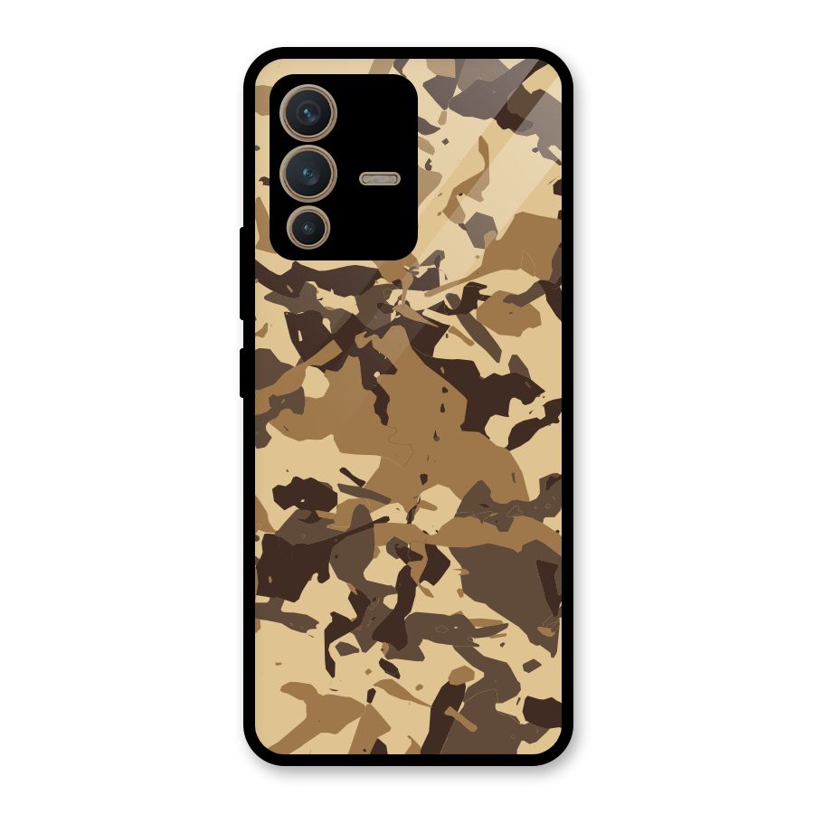 Brown Camouflage Army Glass Back Case for Vivo V23 5G