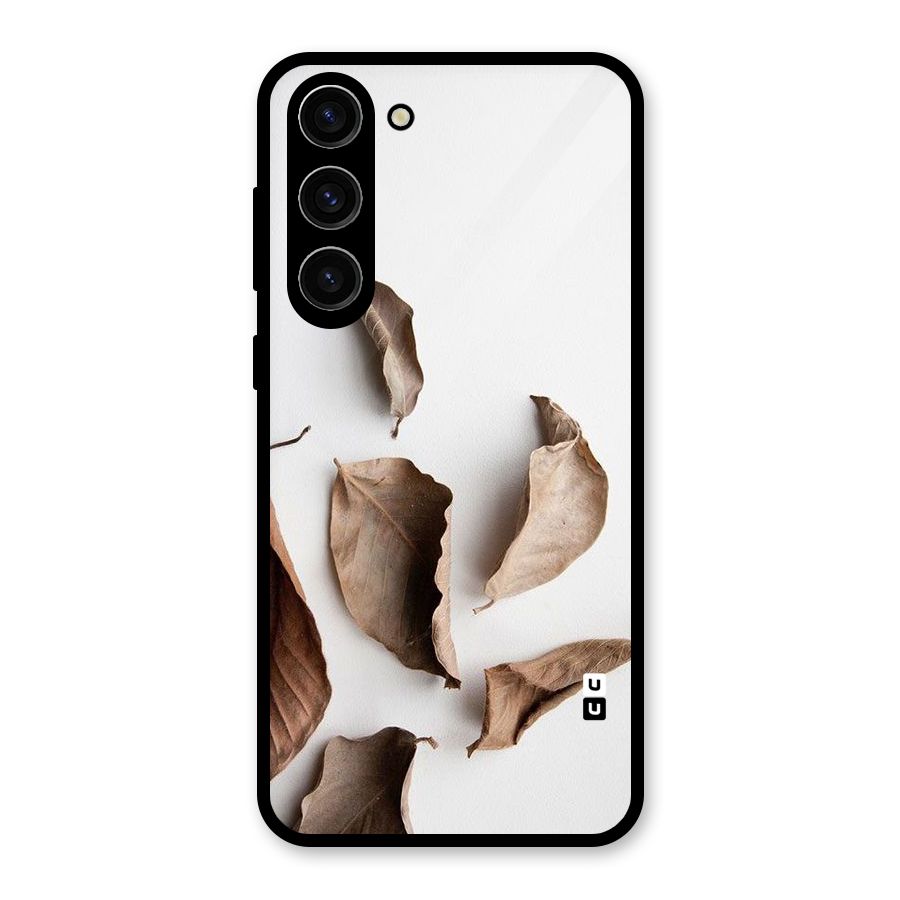 Brown Dusty Leaves Glass Back Case for Galaxy S23 Plus