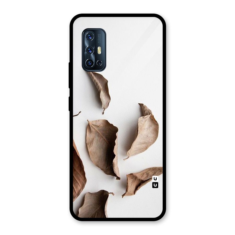 Brown Dusty Leaves Glass Back Case for Vivo V17