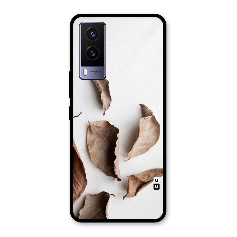 Brown Dusty Leaves Glass Back Case for Vivo V21e 5G