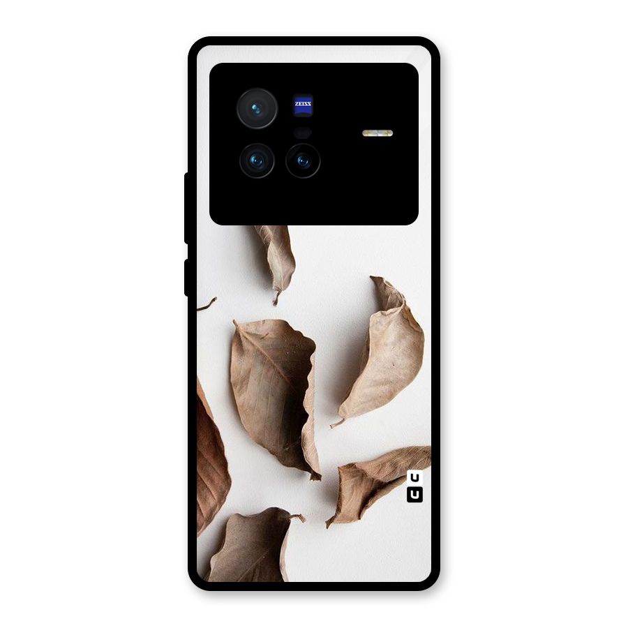 Brown Dusty Leaves Glass Back Case for Vivo X80