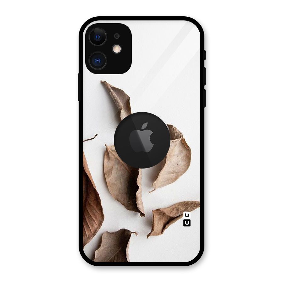 Brown Dusty Leaves Glass Back Case for iPhone 11 Logo Cut