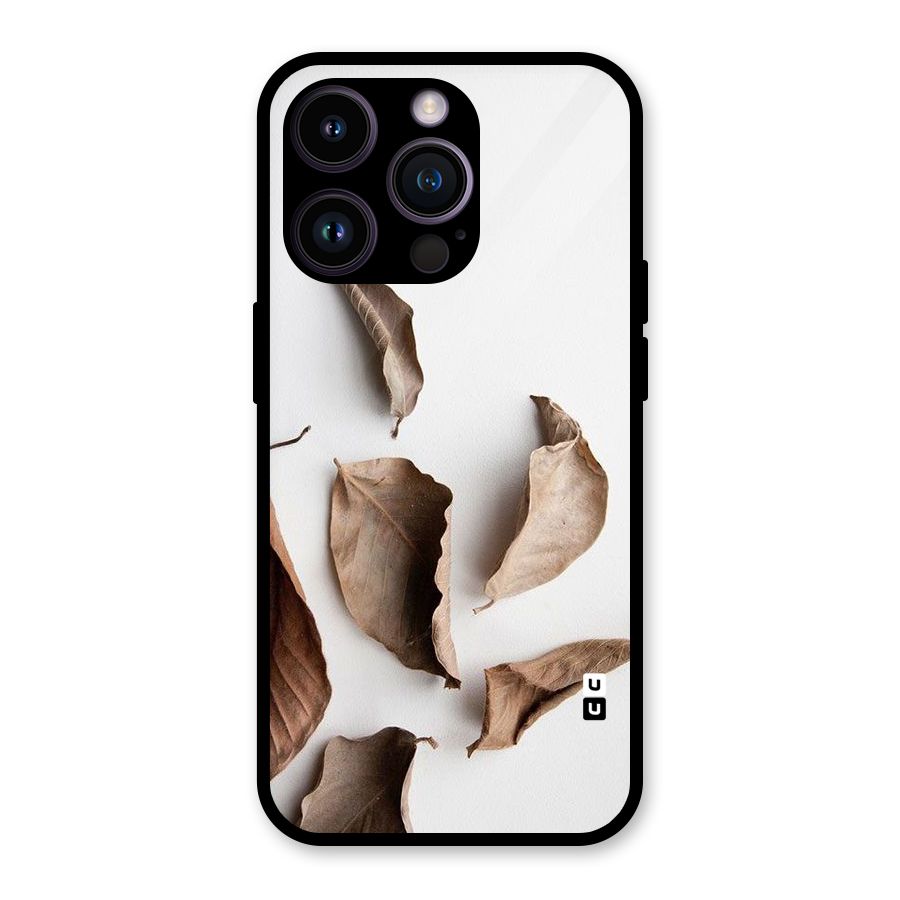 Brown Dusty Leaves Glass Back Case for iPhone 14 Pro