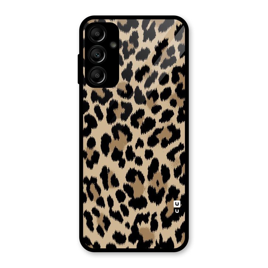 Brown Leapord Print Glass Back Case for Galaxy A14 5G
