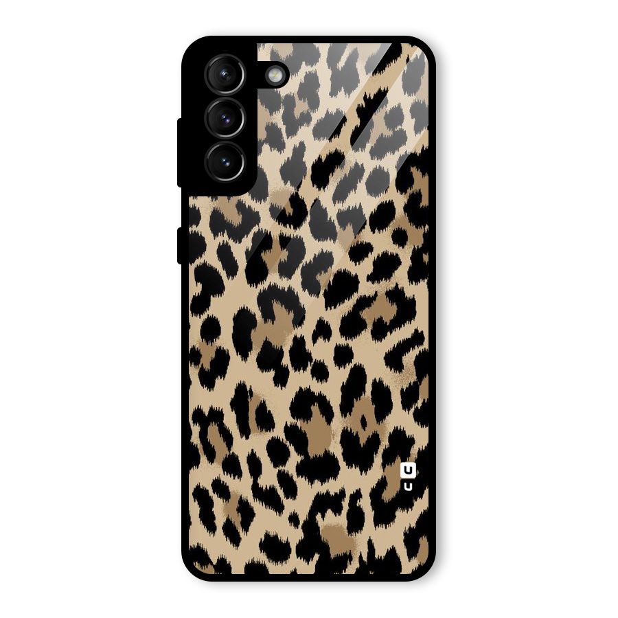 Brown Leapord Print Glass Back Case for Galaxy S21 Plus